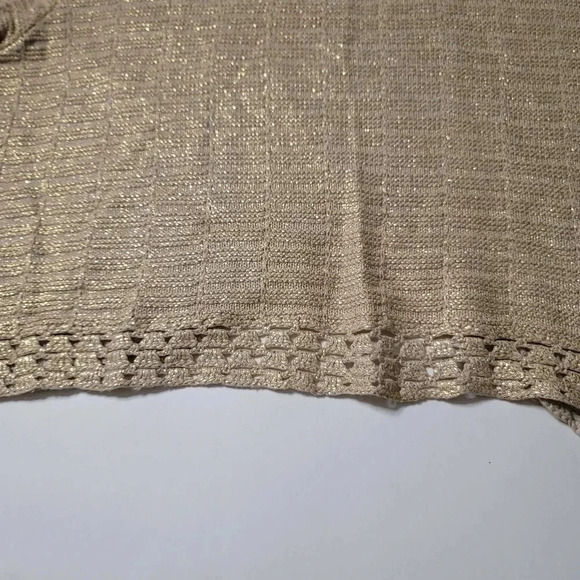 Chico's  size 2 cream gold crochet tight knit cropped sweater cardigan women's - Picture 9 of 10